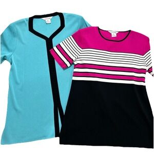 Exclusively Misook Women's XL Set Of 2  Short Sleeve Sweaters Side Slits